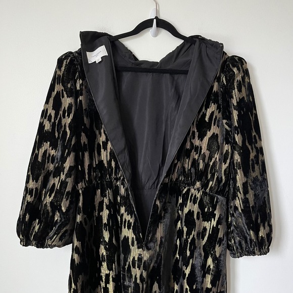 Tuckernuck Pomander Place Black Velvet Gold Metallic Burnout Midi Dress 14 Party - Picture 7 of 12